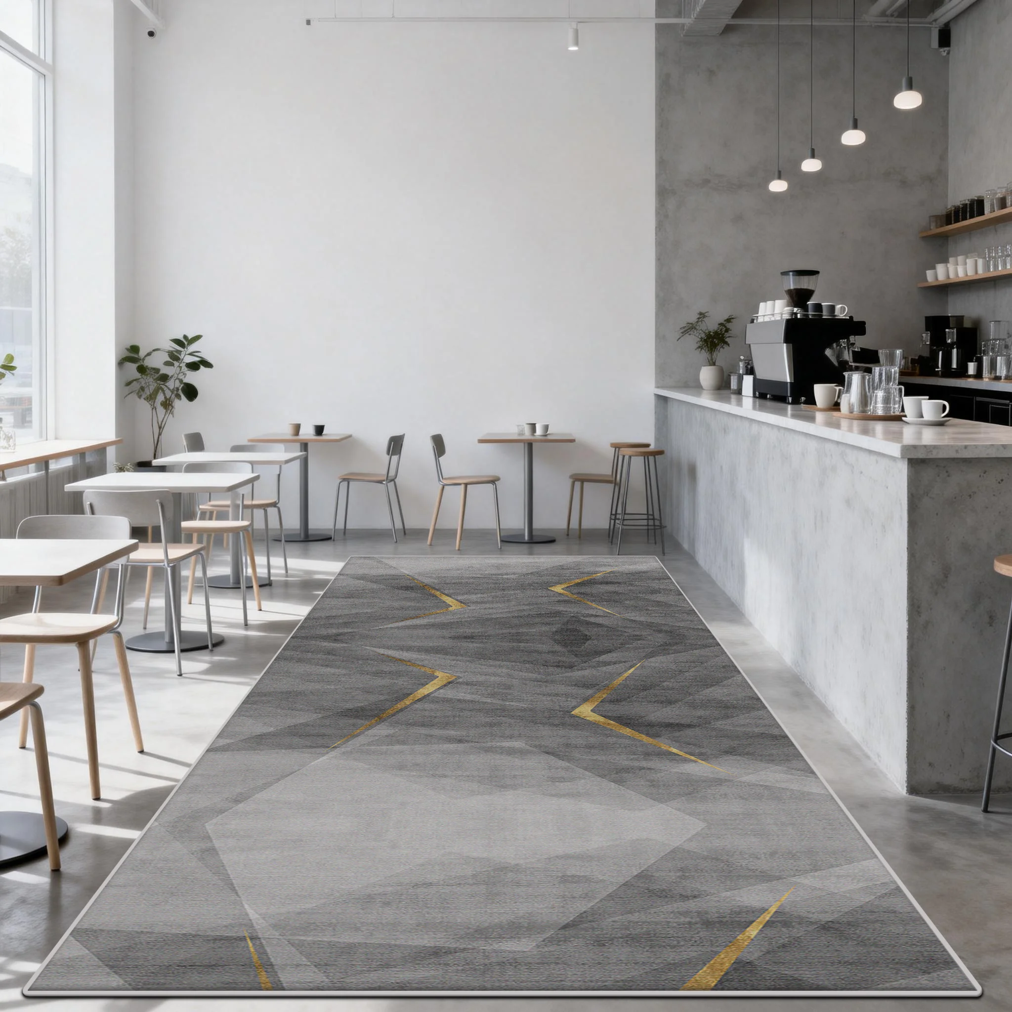 Grey Geometric Runner Carpet Modern Industrial Spaces Decoration Hallway Rug Washable Corridor Doorway Cafe Floor Mat Non-slip