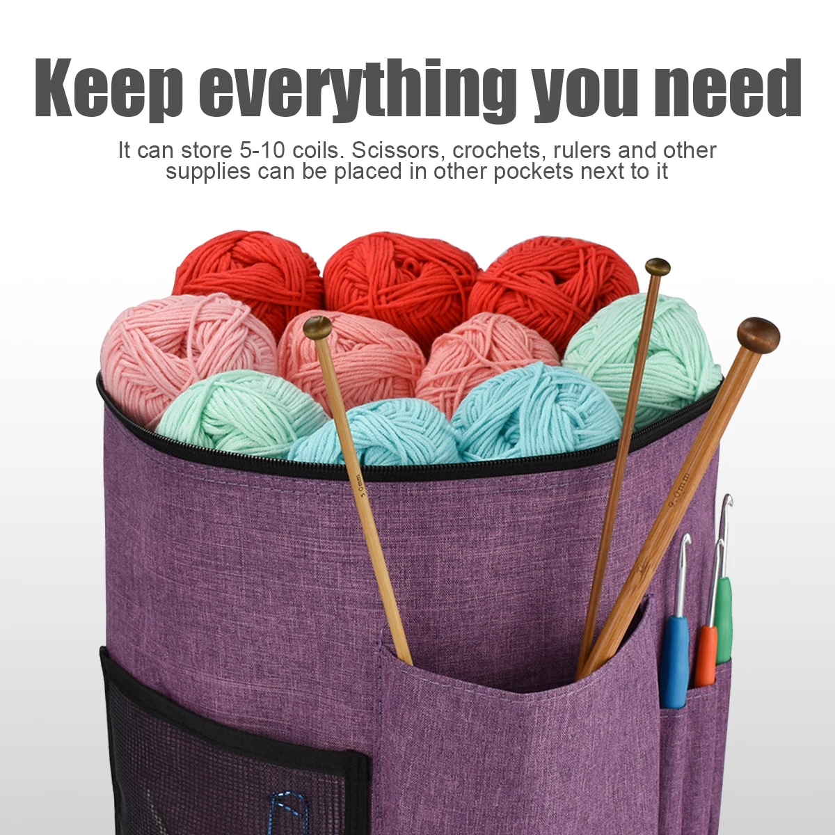 Yarn Storage Bag 600D Oxford Cloth Round Knitting Tools Organizer With Multi-Pockets for Wool Yarn Crochet Hooks Needles Handbag