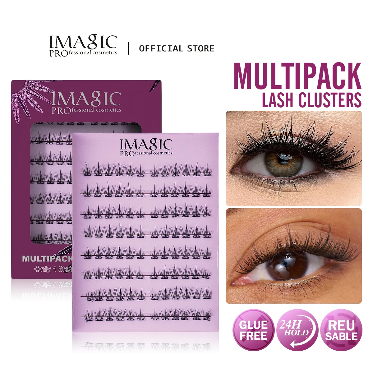 IMAGIC Multipack Lash Clusters Extensions Natural Soft Thickened No Glue Needed Pre-Bonded Curly Clusters 8 Pairs Set