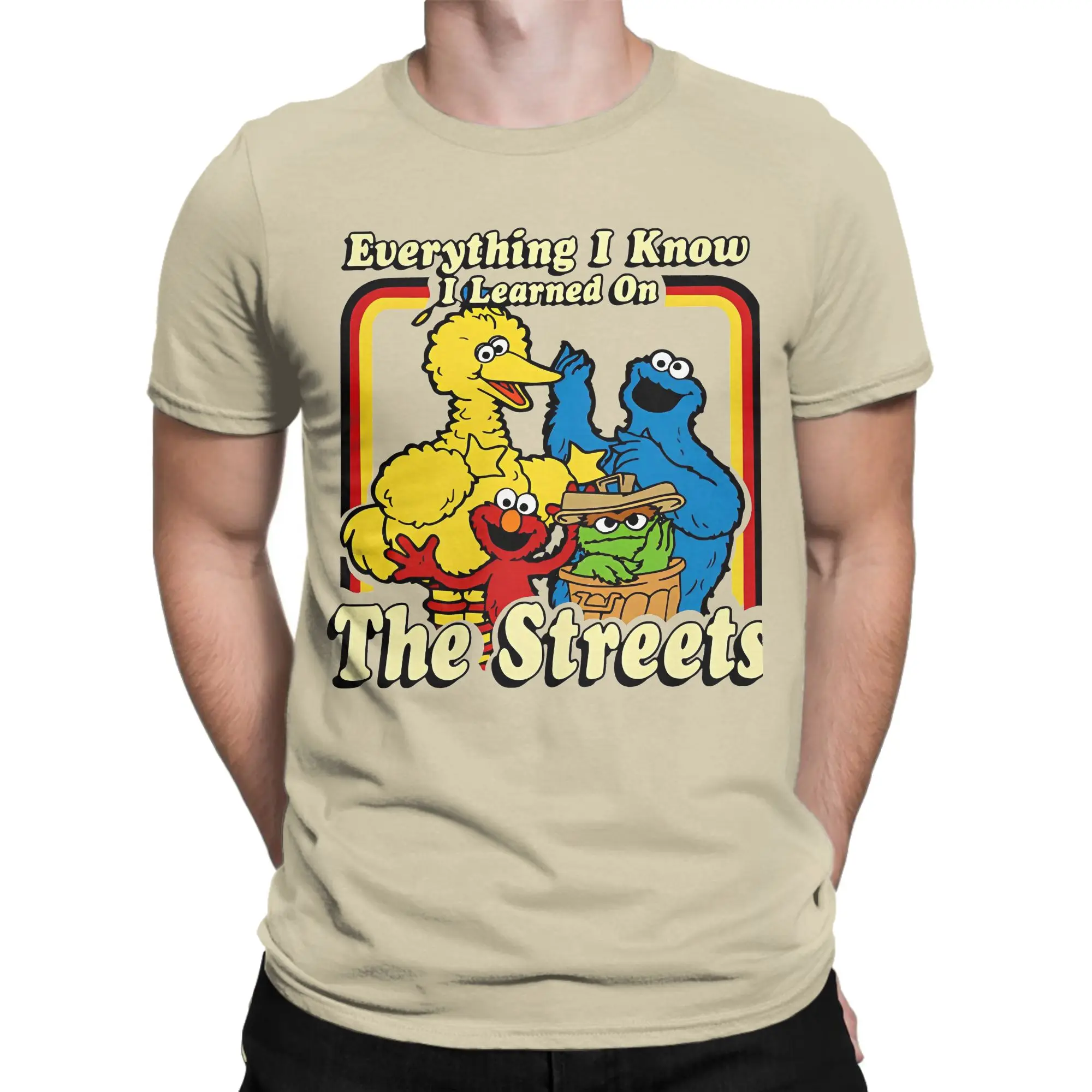 Casual Everything I Know I Learned On The Sesames Streets  T-Shirt Men's Cotton Short Sleeve  Round Neck Summer Clothing