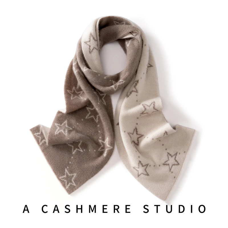 Wysokiej jakości szal damski ze 100% kaszmiru, ciepły zimowy szal dziergany, modny szal w stylu gwiazd, luksusowy, miękki i elastyczny, z dopasowaniem kolorów.