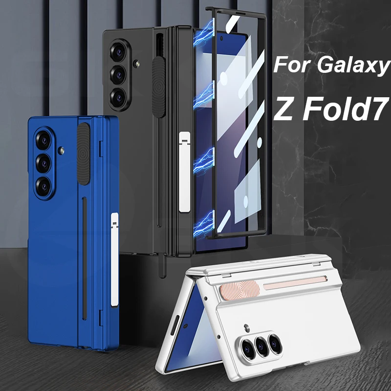

Armor Push Pen Holder Case For Samsung Galaxy Z Fold 7 Magnetic Hinge Stand Front Glass Protective Cover For Galaxy Z Fold7 Case
