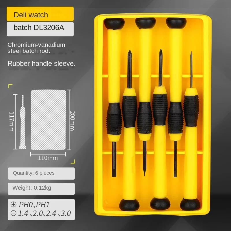 Deli 6 PCS Mini Screwdriver Sets for Mobile Phone Computer Laptop Glasses Watch Multifunctional Electrician Repair Hand Tool Set