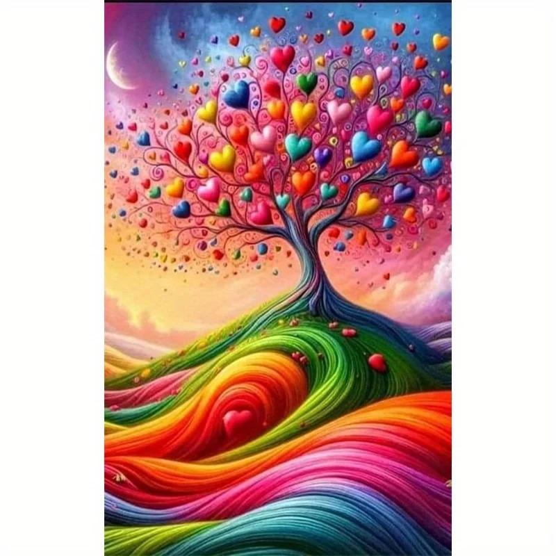 1000ピース ハートツリー ジグソーパズル - 特大 70x50cm (27.56x19.187インチ) ハート型の葉を持つDIYパズル、鮮やかな色 - C