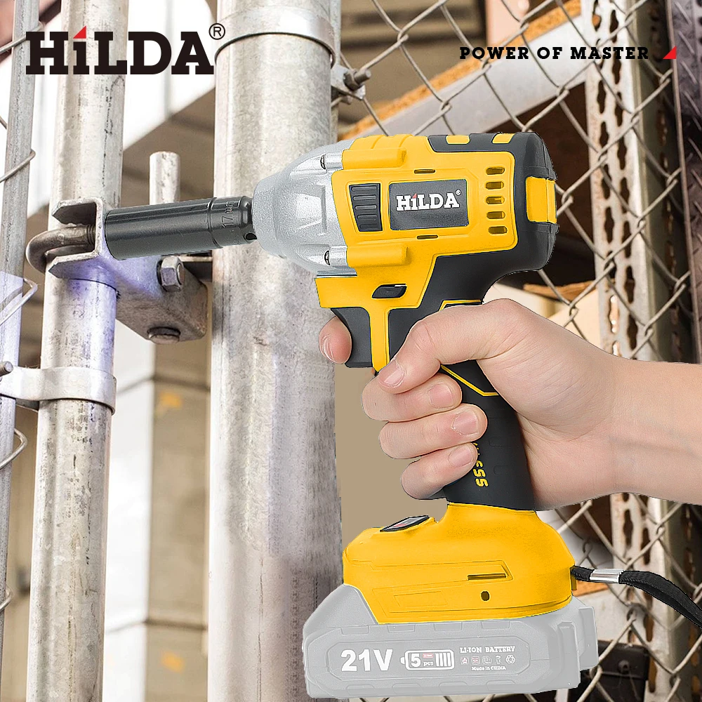 HILDA 21V Electric Impact Wrench Rechargeable 1/2 Socket Wrench Cordless Without Battery