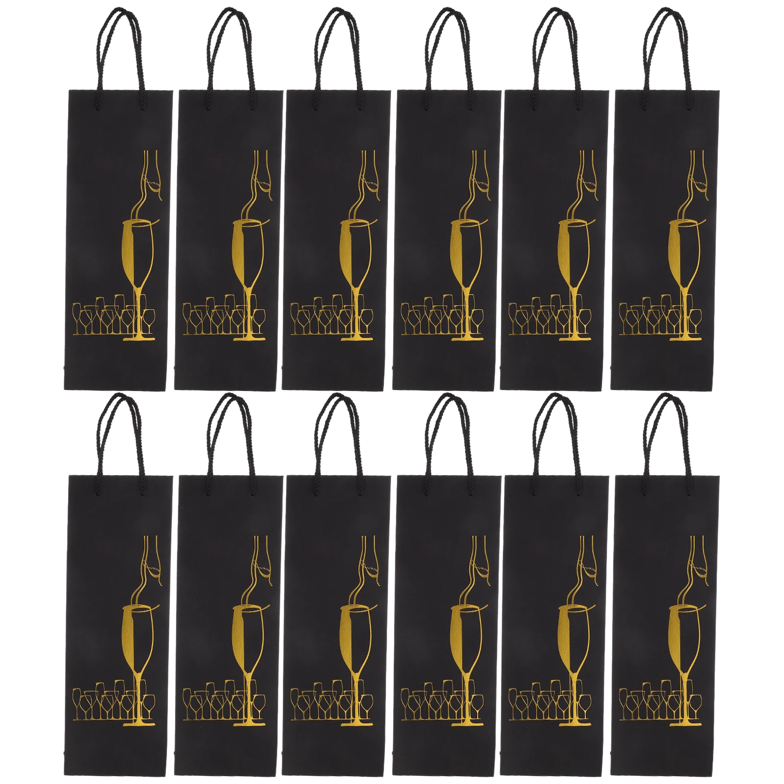 

12pcs Gift Bags Black Gold PaperReusable Tote Carrier For Red Bottle Presents Party Packaging Storage