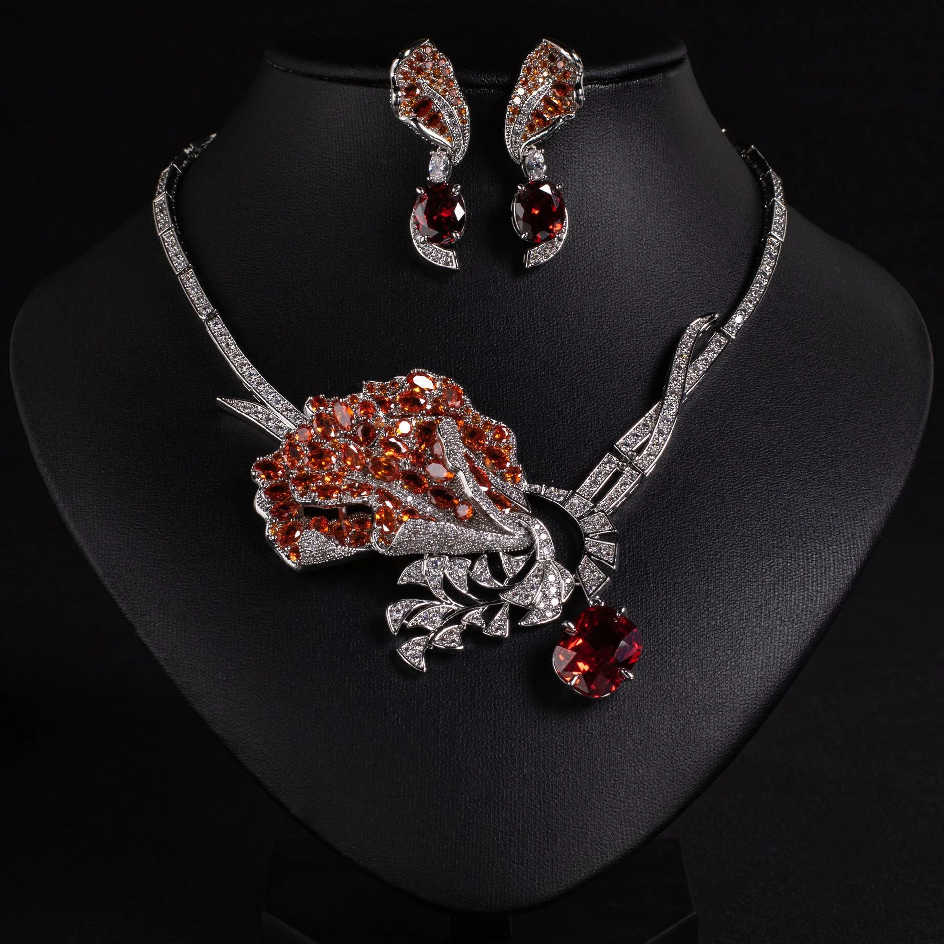 

Rose Necklace & Earring Set, Elegant Women Jewelry, Dating Gift For Bride Bridesmaid Middle Eastern Style Ornaments