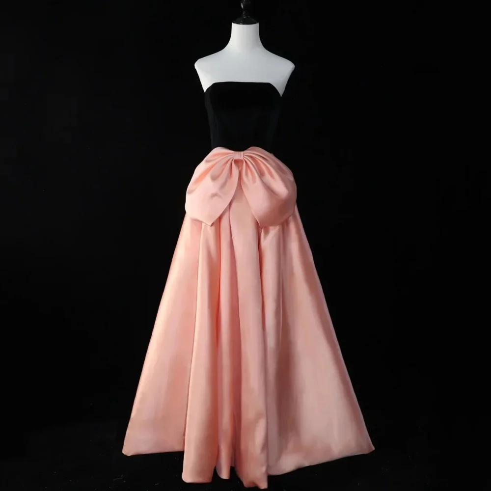 

Vintage Customized Strapless Prom Dresses A Line Bow Party Gowns Lace Up Elegant Evening Dress New Vestido De Novia