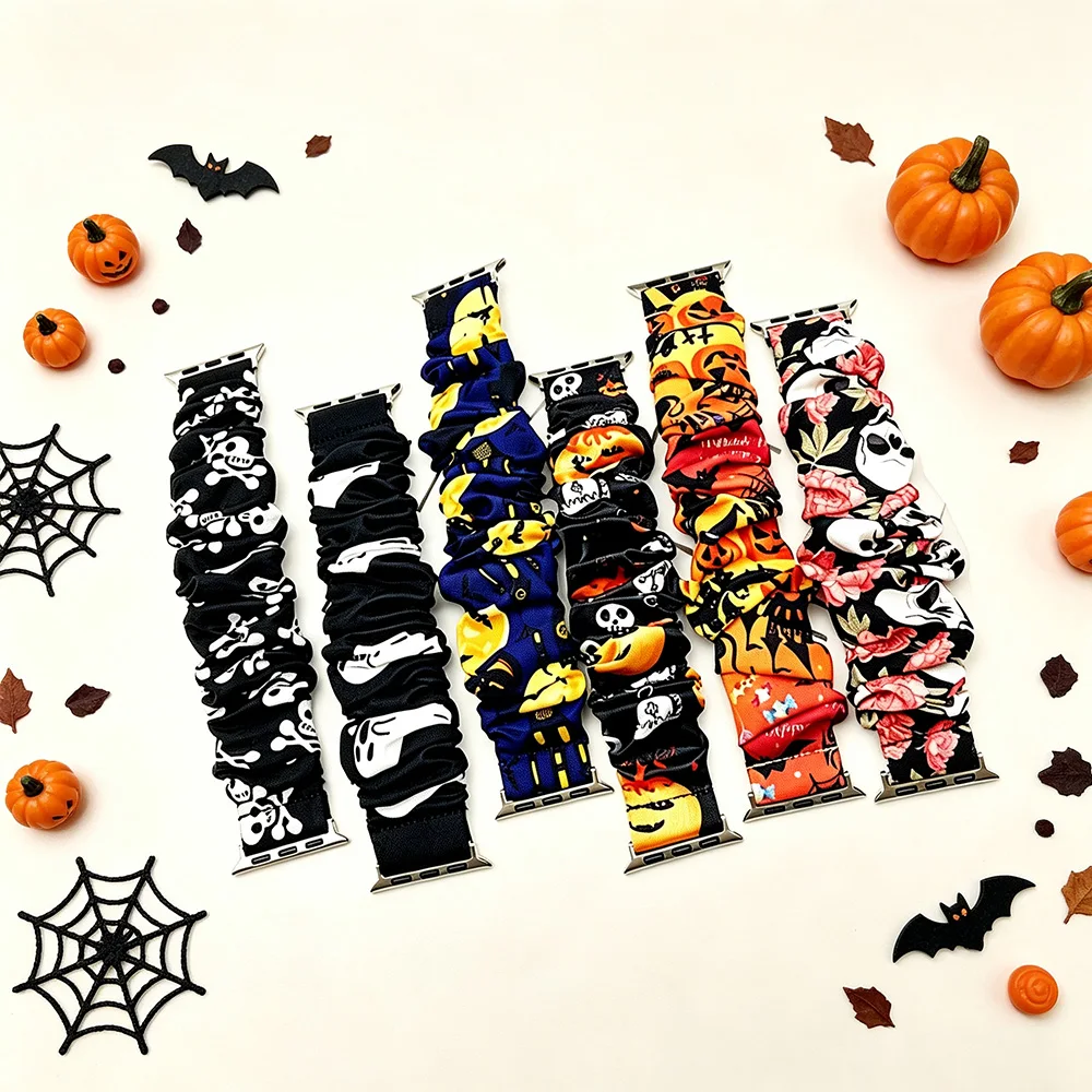 Halloween Scrunchie Watch Strap for Apple Watch Band Elastic Fabric Bracelet for iWatch Series 10 9 8 7 6 SE