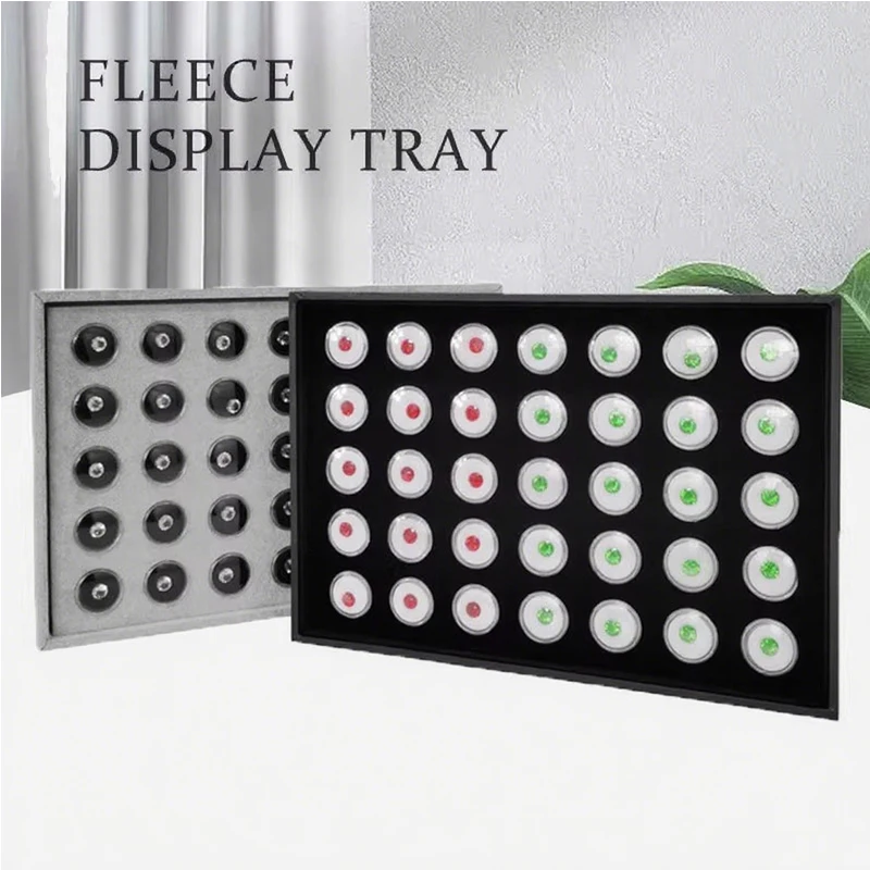 Velvet Jewelry Display Tray with 35 Gem Jars Insert,Acrylic Transparent Diamond Box Detachable Pad Tray,Collectibles Organizer