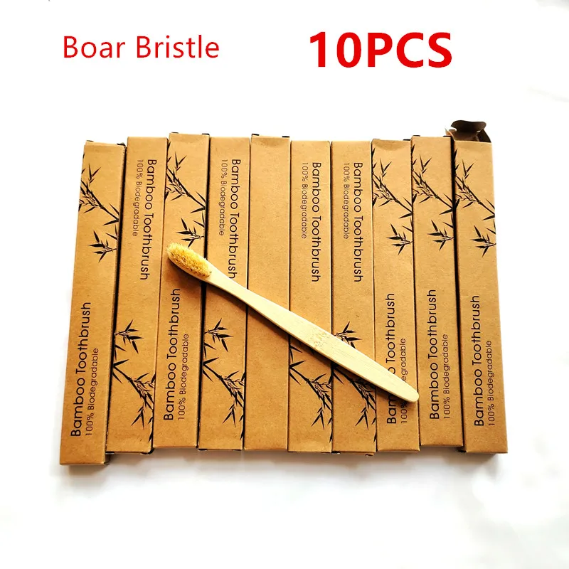 10pcs Boar Bristles Bamboo Toothbrushes Eco Friendly Adults Toothbrushes Biodegradable Wooden Oral Care Tooth Brush