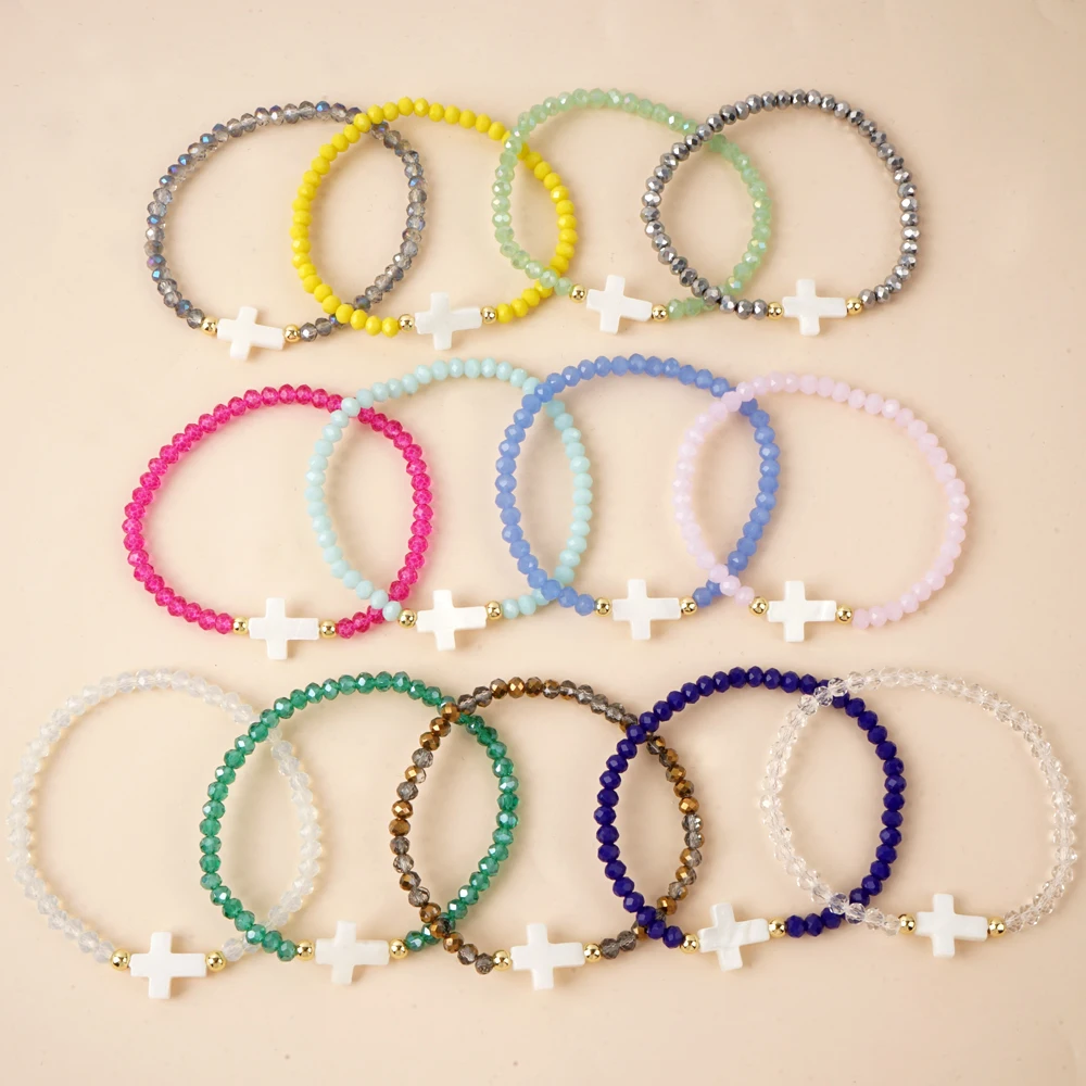 Go2boho Crystal Beaded Bracelets Healing Luck Shell Cross Boho Elastic Stretch Handmade Jewelry For Women Men Fashion Gifts image 3