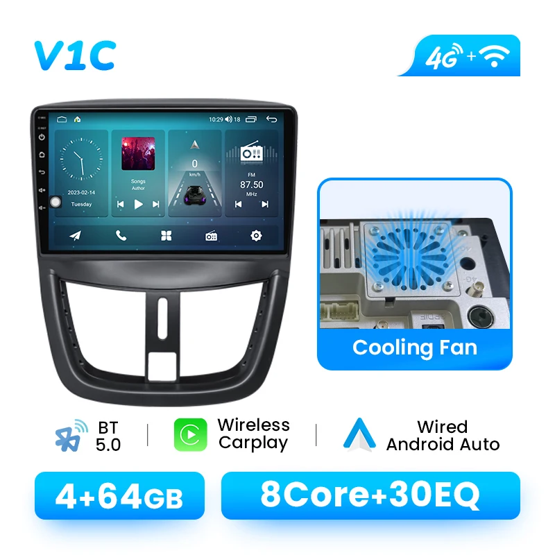 XONRICH Autoradio Speler Voor Peugeot 207 207CC 2006-2015 Android14 GPS Navigatie Draadloze Carplay DSP AI Voice audio Multimedia