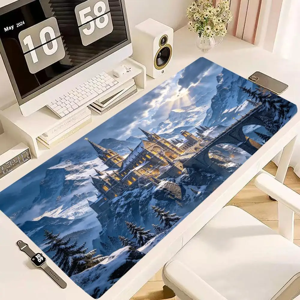 Coastal Medieval Castle Gaming Mouse Pad Smooth Glide Thick Rubber For Adventure Gaming