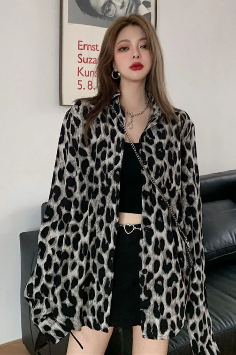 

Весна-Осень Новая персонализированная модная рубашка с длинными рукавами и леопардовым принтом в нишевом стиле Удобная универсальная и стильная