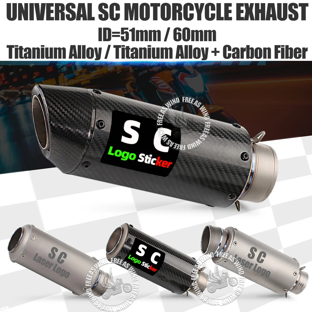 

51mm 60mm Carbon Fiber Titanium Alloy sc Motorcycle Exhaust Muffler Escape for Motorcycle GP-project Exhaust Modified Accessorie