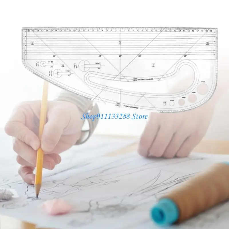 Acrylic Pattern Making Ruler For Fabric Cutting Includes 5 Button Patterns 3 Eyelet Guides And Curved Measuring Ruler