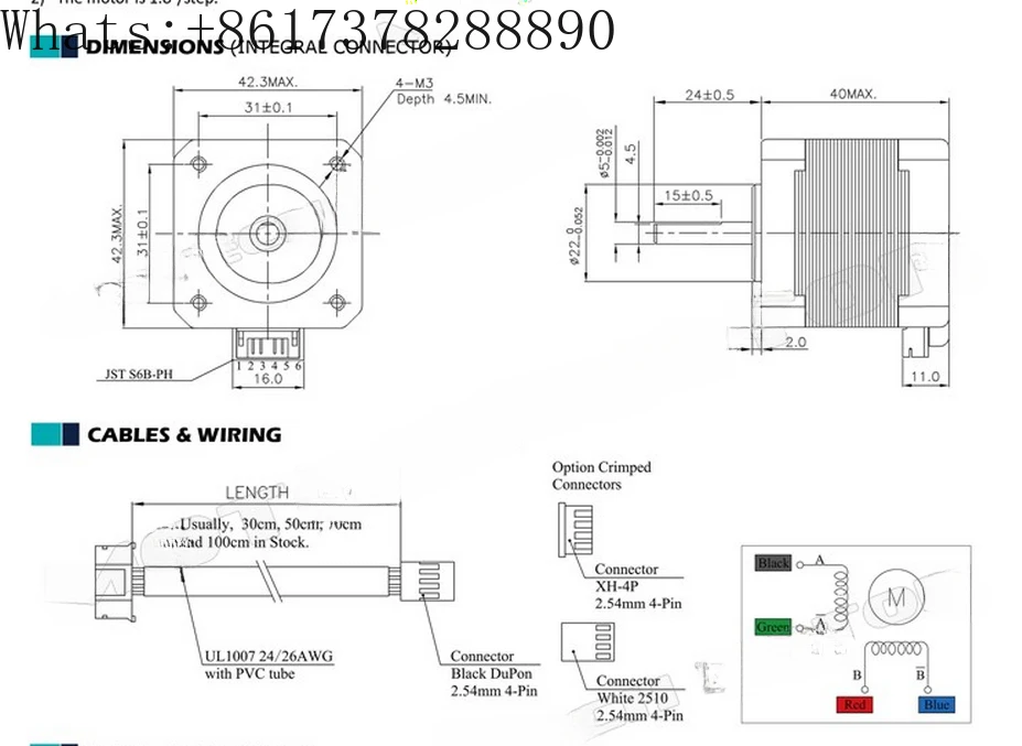 MT-1703HS168A Nema 17 Bipolar Stepper Motor 43Ncm 1.68A 40mm