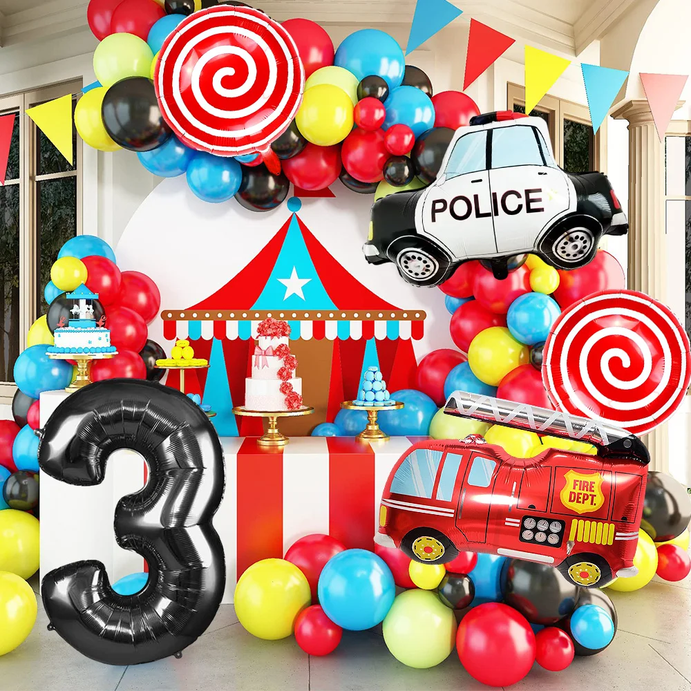 

Cartoon Car Theme Aluminium Foil Balloon Police Fire truck for Kid Birthday Party Background Decor Number Helium Inflatable Ball