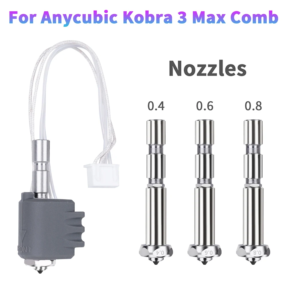 For Anycubic Kobra 3 Max Nozzle Hotend Kobra 3 Max Combo Quick Swap Nozzle Hardened Steel 0.4 0.6 0.8 Kobra 3 Max Accessories