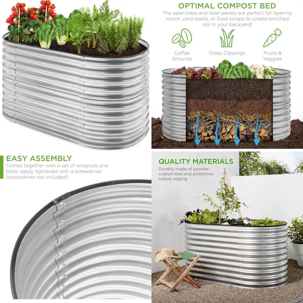 

Elevated 63-inch Oval Metal Garden Bed, Deep Root Planter for Outdoor Use, Stackable Design for Gardening Enthusiasts