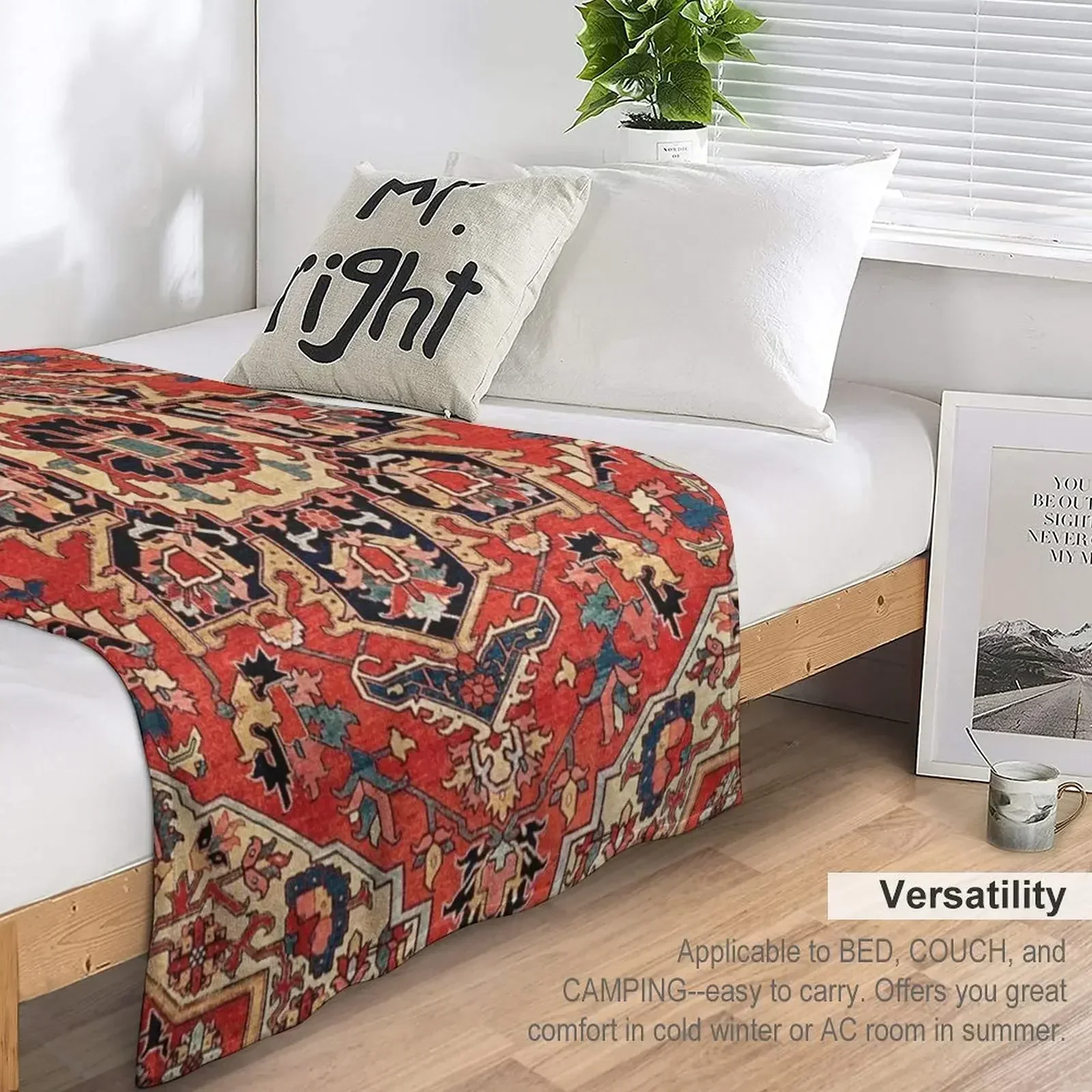 Serapi Antique Persian Carpet Print Throw Blanket couch cozy soft plush fuzzy picnic outdoor blanket 5