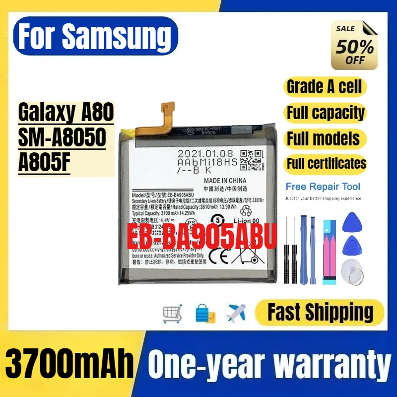 

Аккумулятор EB-BA905ABU для Samsung Galaxy A80/SM-A8050/A805F, высококачественная замена, элементы класса А, с инструментами