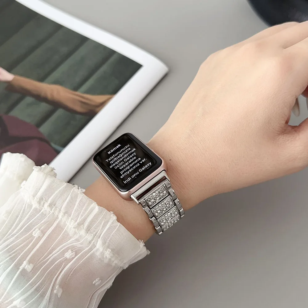 حزام ساعة نسائي أنيق ، سوار معصم قابل للتعديل ، سوار ساعة بديل من سبيكة معدنية ، أساور بلينغ لسوار Samsung Galaxy Fit 3