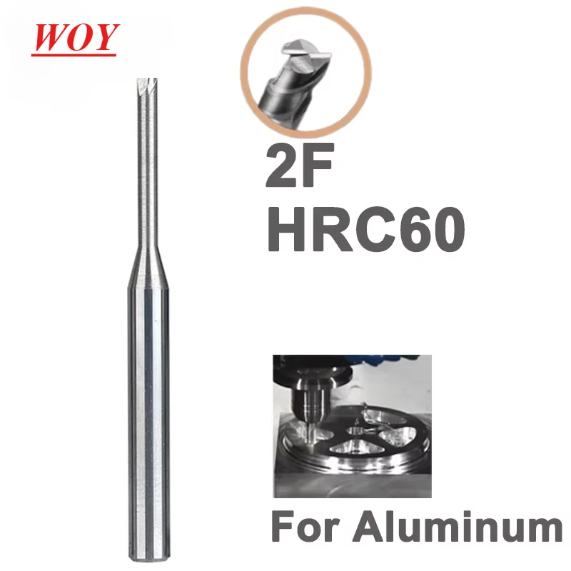 WOY HRC60 Deep Groove Tungsten Carbide End Mills 2 Flutes Long Neck Milling Cutters CNC End Mill For Aluminum  Flute 12 16 20mm