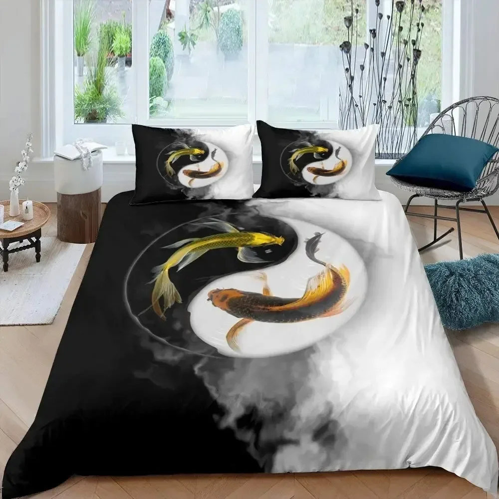Yin Yang Duvet Cover Set Boho Trippy Psychedelic Art Comforter Cover Gossip Bedding Sets Traditional Ying Yang Theme Bedspreads