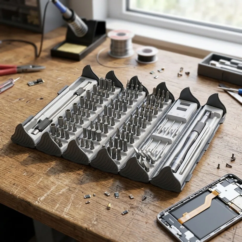 128 in 1 Magnetic Screwdriver Kit with For s2 Alloy Steel Bits and Roll-Up Storage for Desktop and Mobile Repair