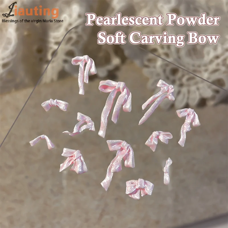 20/50Pcs Pearlescent 3D Nail Art Bow Charm For Nails Decoration Design Kawaii Manicure Accessories Bow-knot DIY Craft Supplies