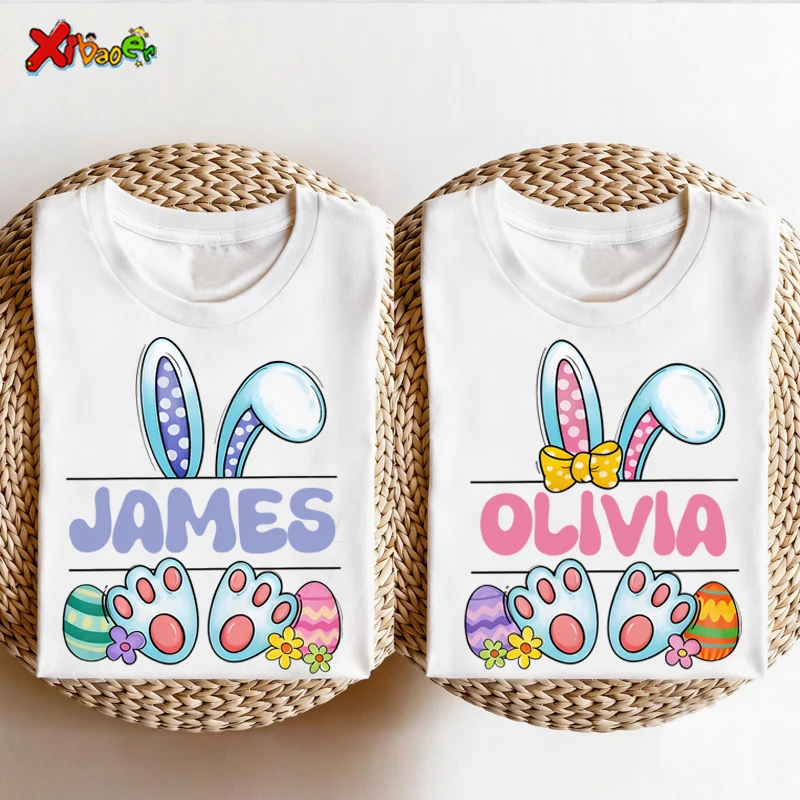 

easter shirt kids tshirt custom name bunny Girl TShirt Family Matching Outfits Kids Personalized Name Party Tshirt Family Look