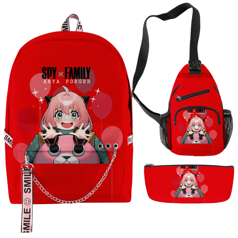 Fashion Spy X Family Anya Forger 3D Print 3pcs/Set Student School Bags multifunction Travel Backpack Chest Bag Pencil Case