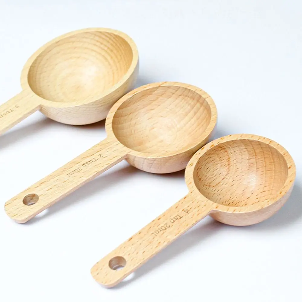 Easy To Clean Tablespoon Measuring Spoon 7.5/10/15/30/45ml Tea Beech Wooden Spoon Round Hangable Coffee Bean Spoon Home