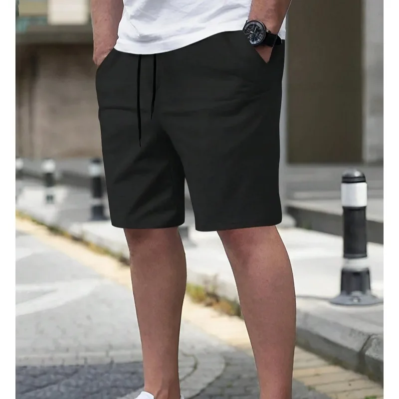 Men's Simple Solid Color Drawstring Belt Shorts, Casual and Versatile Summer New Y2K Unisex Sports Street Style Clothing