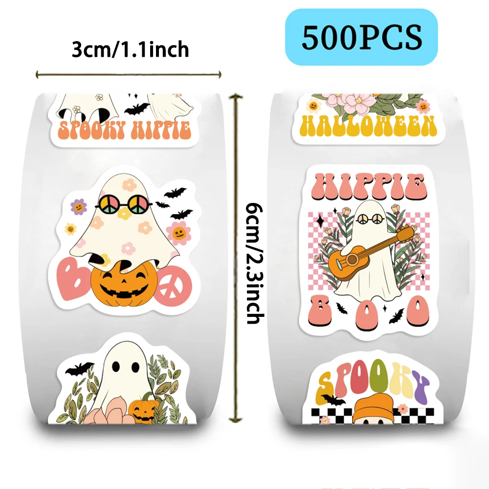 500pcs 히피 소름 끼치는 부 유령 스티커 롤 할로윈 데칼 스티커 노트북 물병 전화 컴퓨터 데칼