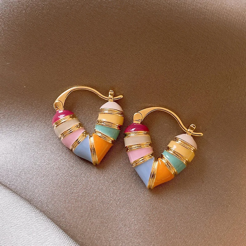 

2024 New Rainbow Love Earrings Female Light Luxury High Sense Of Unique Temperament Accessories