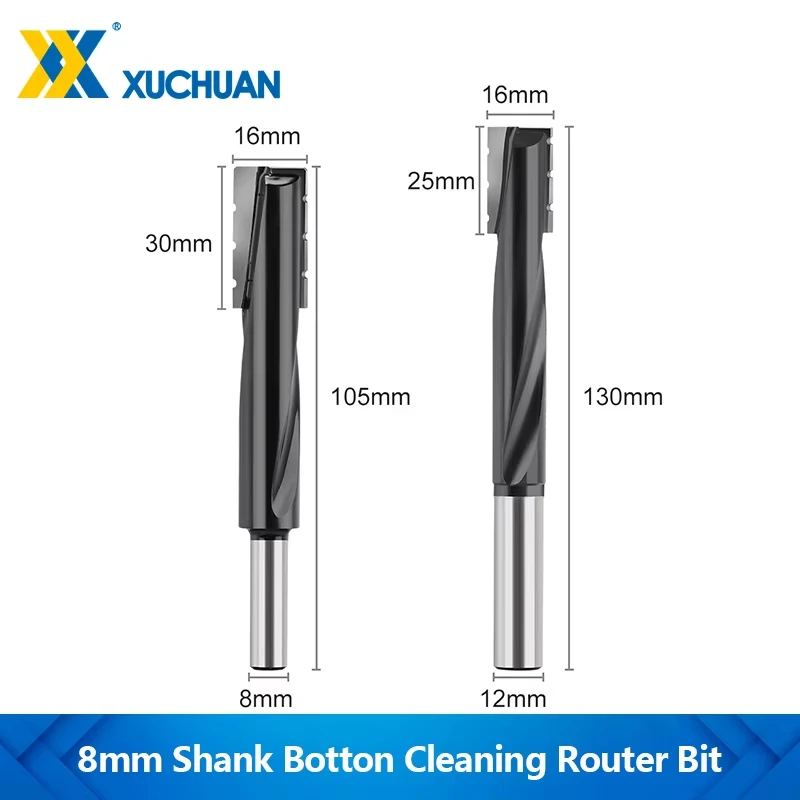 XUCHUAN 8/12mm Shank Botton Cleaning Router Bit 16mm T-Slot Wood Miling Cutter CNC End Mill Machinery Accessories For Wood MDF