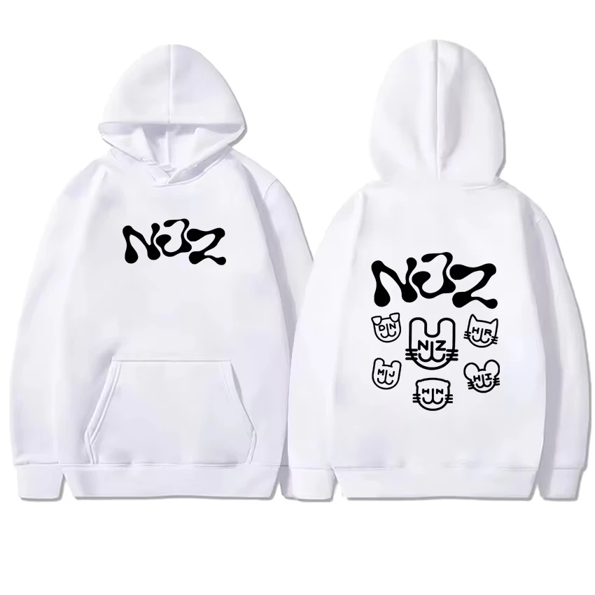 New In NJZ Letter Pattern streetwear Hoodies Men Women Double Sided Printed Fleece Long sleeve Sweatshirts Loose Pullover Unisex