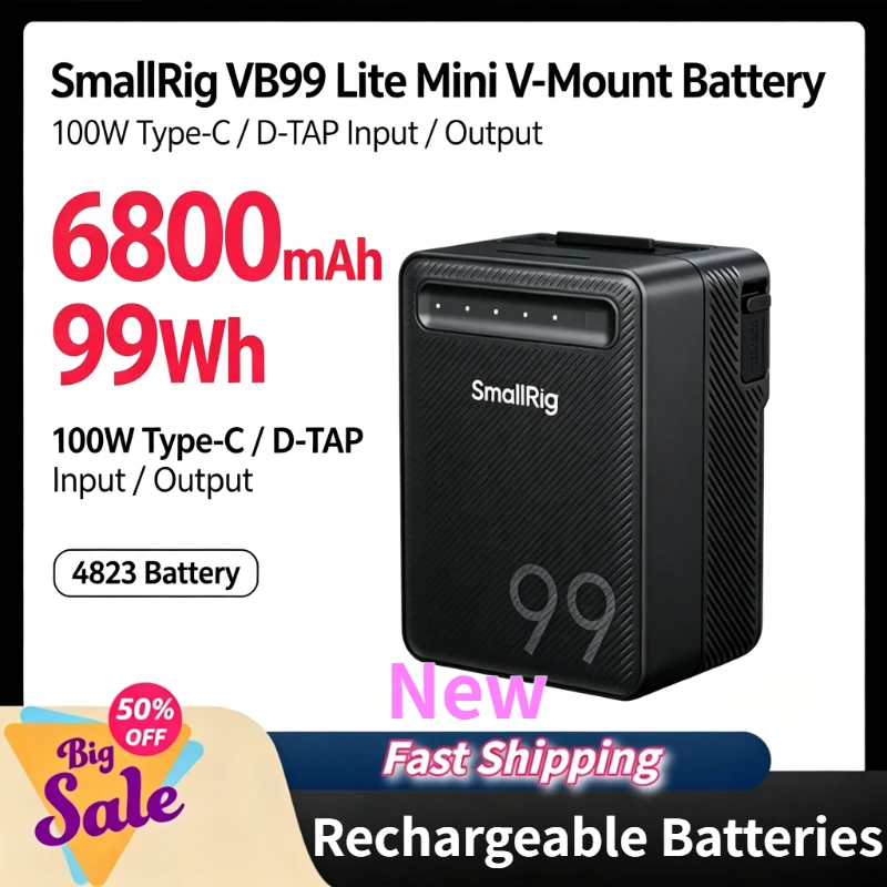 High-Capacity 6800mAh SmallRig VB99 Lite 99Wh Mini V-Mount Battery 100W Fast Charging Type-C/D-TAP Input/Output 4823 Battery