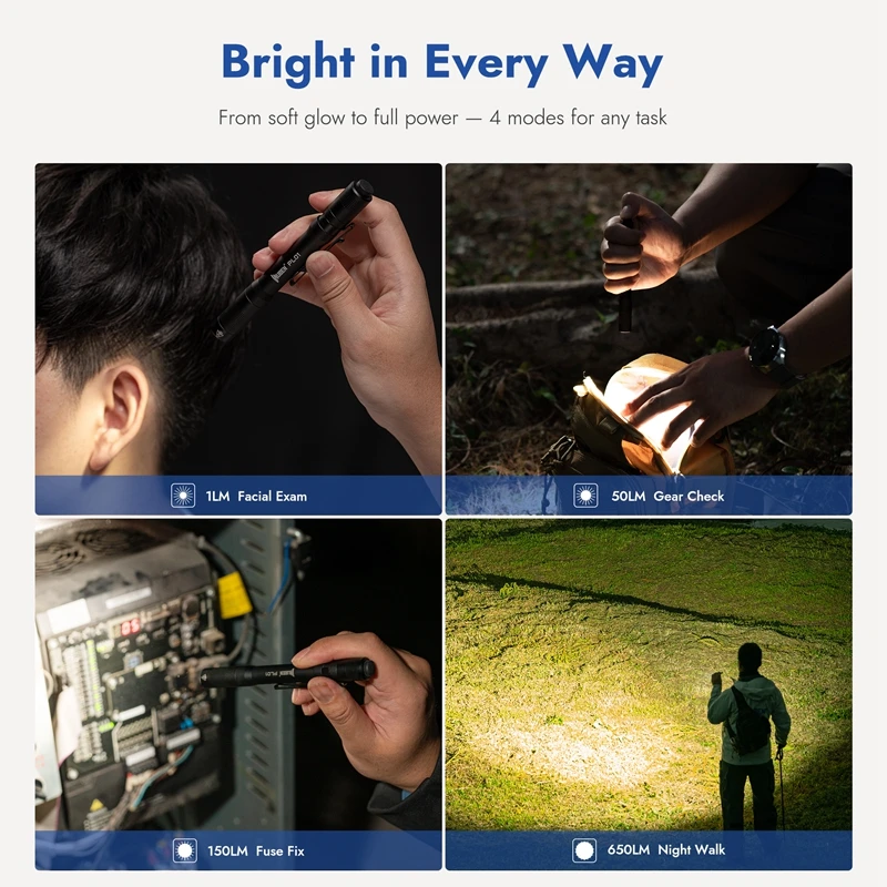 WUBEN PL01 Pen Light Rechargeable Flashlight 650Lumens Portable EDC Waterproof Pocket Penlight For Outdoor Emergency Lighting