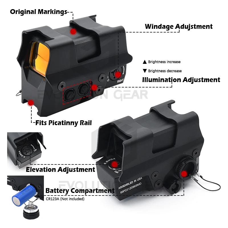 Romeo-8T Holographic Optic Red Dot Sight 1x38mm Tactical RifleScope Fit 20mm Picatinny of Hunting and Airsoft with Full Markings