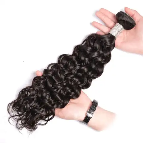 Vattenvågigt äkta hårbuntar Lockigt djupt vågigt bundtar Brasilianskt naturligt svart äkta hår Remy-hår 100 % naturligt äkta hår 12A 6 best sales vattenvågigt hår - №3