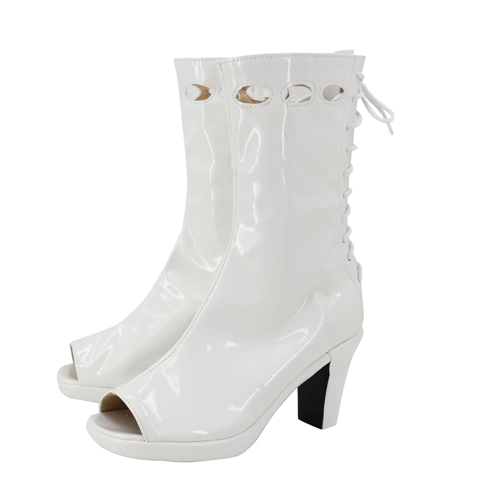 Película Bella Baxter botas de Cosplay zapatos mujeres hombres blanco 5CM zapatos de cuero de tacón alto diseño de correa traje de Halloween Prop