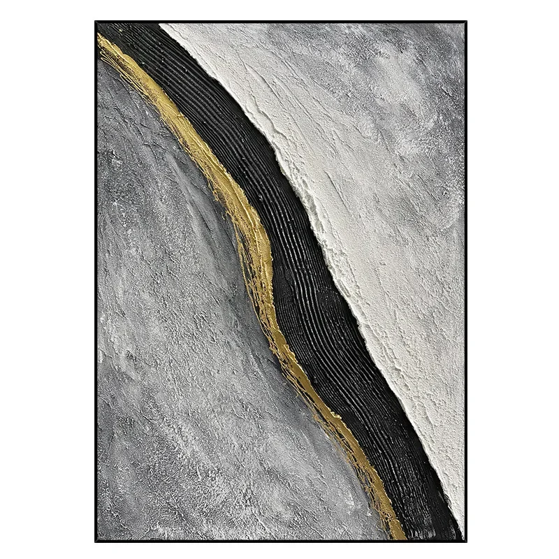 

Hand-painted oil painting flowing light luxury black and white gray entrance living room decorative painting wabi sandy wind