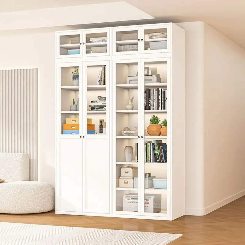 Dustproof Glass Door Bookcase Household Steel Display Cabinet with Door for Living Room Children's Locker Student Storage