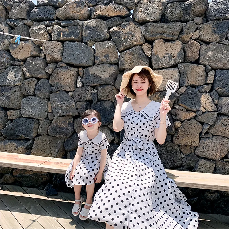 Family Matching Outfits Mother and Daughter Polka Dot Elegant Dress Princess Dress2525Spring New Fashion Foreign Trade Children'