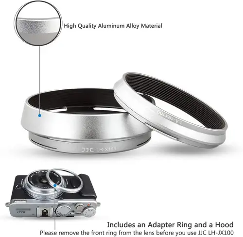 Imagen 2 del producto Parasol de lente de Metal JJC para cámara Fujifilm X100VI X100V X100F X100T X100S X100 X70 con anillo adaptador de 49mm reemplaza a Fujifilm LH-X100