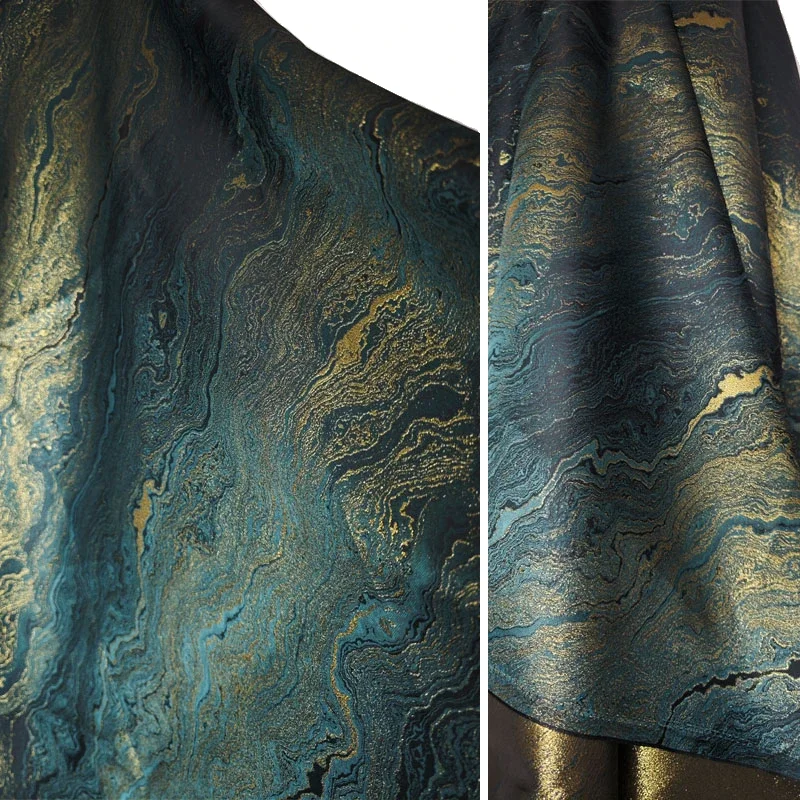 Deep Green Gilded Years Lacquer Painting Fluid Art Chinese Style Hanfu Horse Face Skirt Designer Fashion Fabric